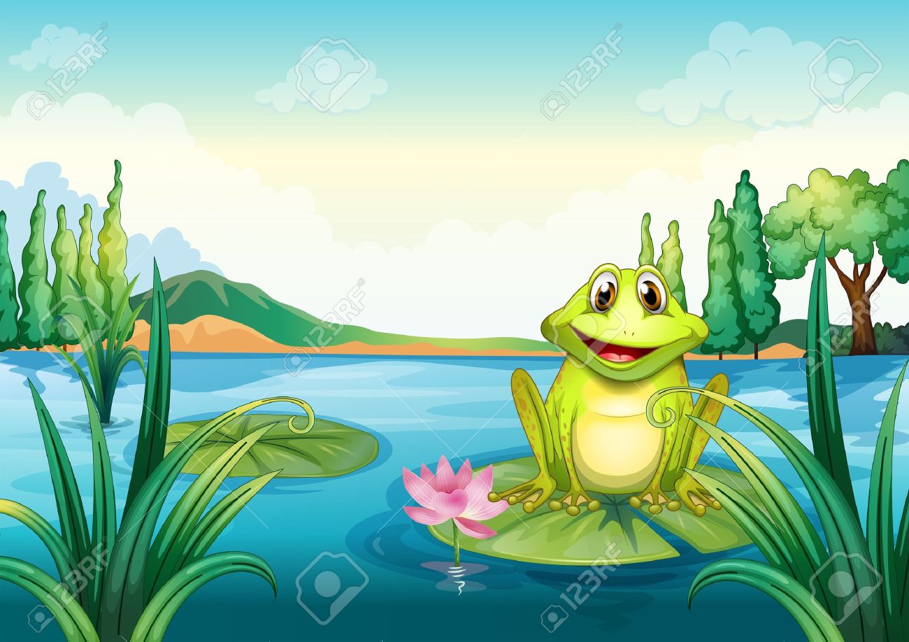 Illustration D Une Grenouille Heureux Au Dessus D Un Nenuphar Clip Art Libres De Droits Vecteurs Et Illustration Image 18459399