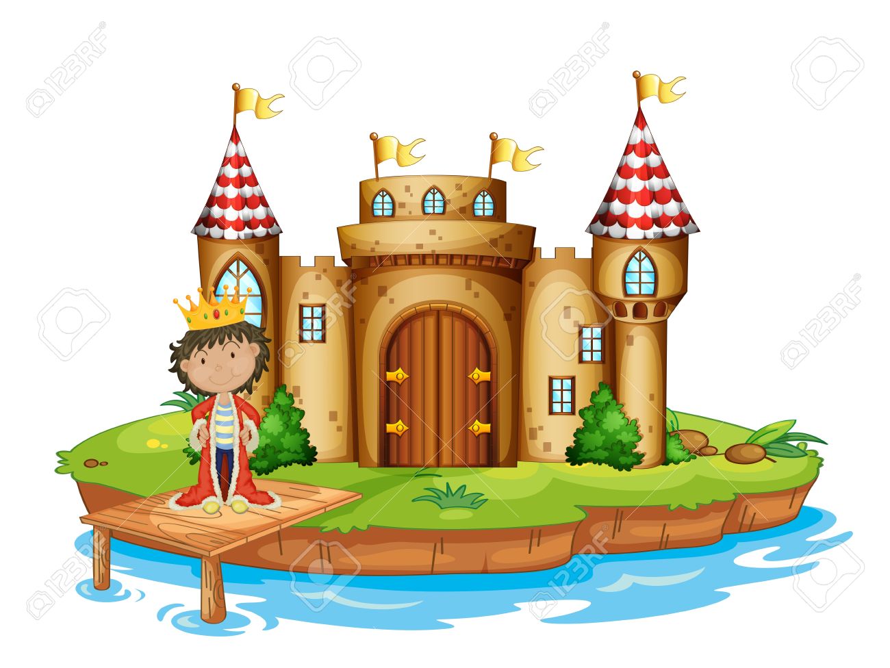 白い背景の上の城の近く王のイラストのイラスト素材 ベクタ Image 白い背景の上の城の近く王のイラストのイラスト素材 ベクタ Image