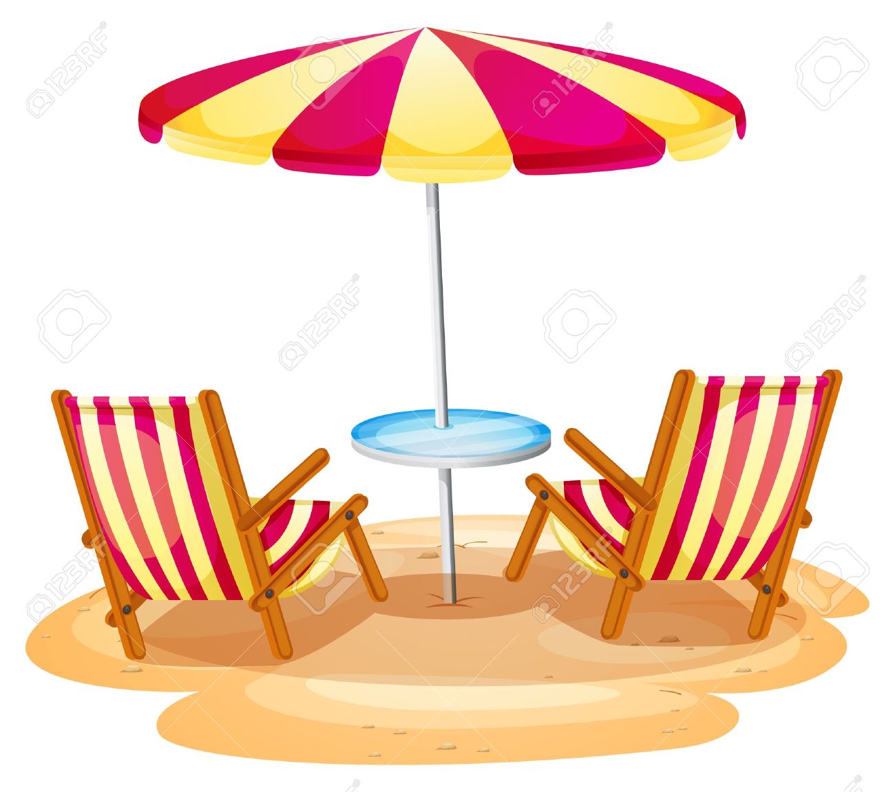 Ilustracion De Una Sombrilla De Playa Raya Y Las Dos Sillas De Madera Sobre Un Fondo Blanco Ilustraciones Vectoriales Clip Art Vectorizado Libre De Derechos Image 18607847