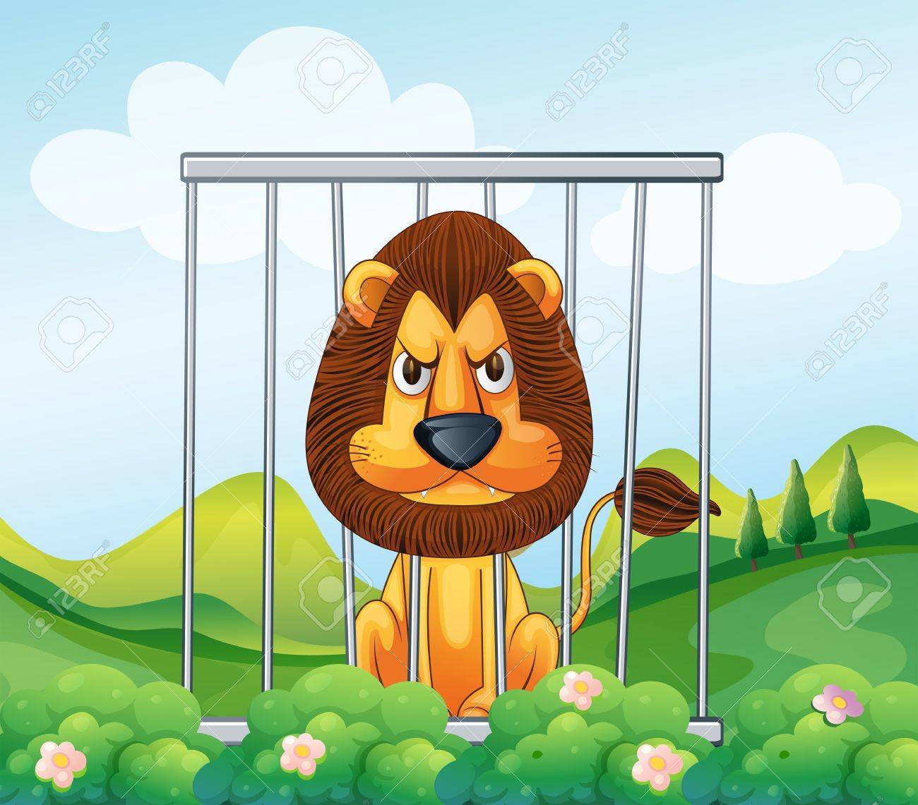 ライオンの丘でケージのイラスト のイラスト素材 ベクタ Image