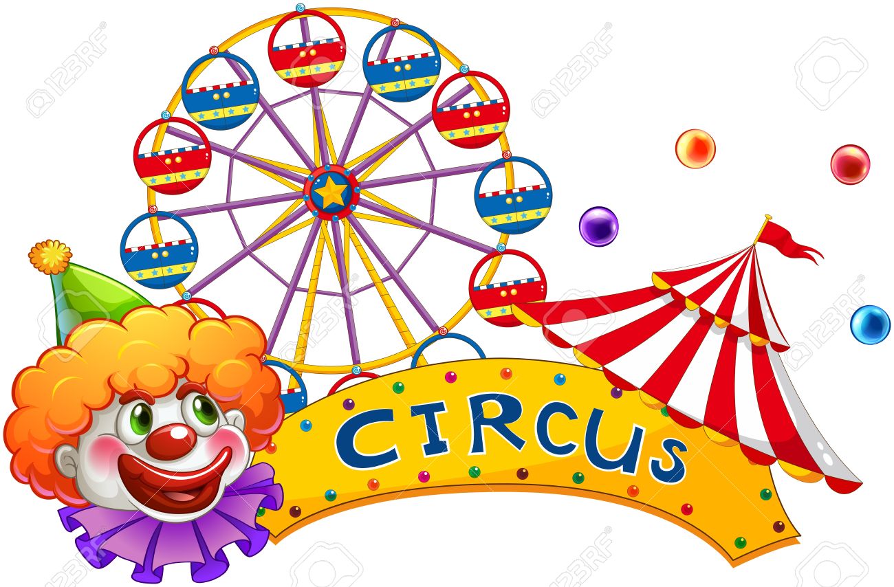 illustration of a clown at the circus show on a white background
