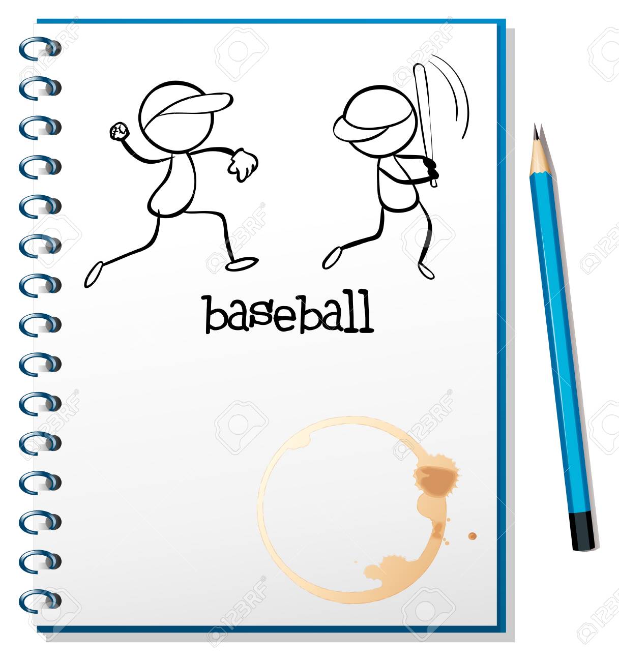 白い背景に野球選手のスケッチ ノートのイラスト のイラスト素材 ベクタ Image