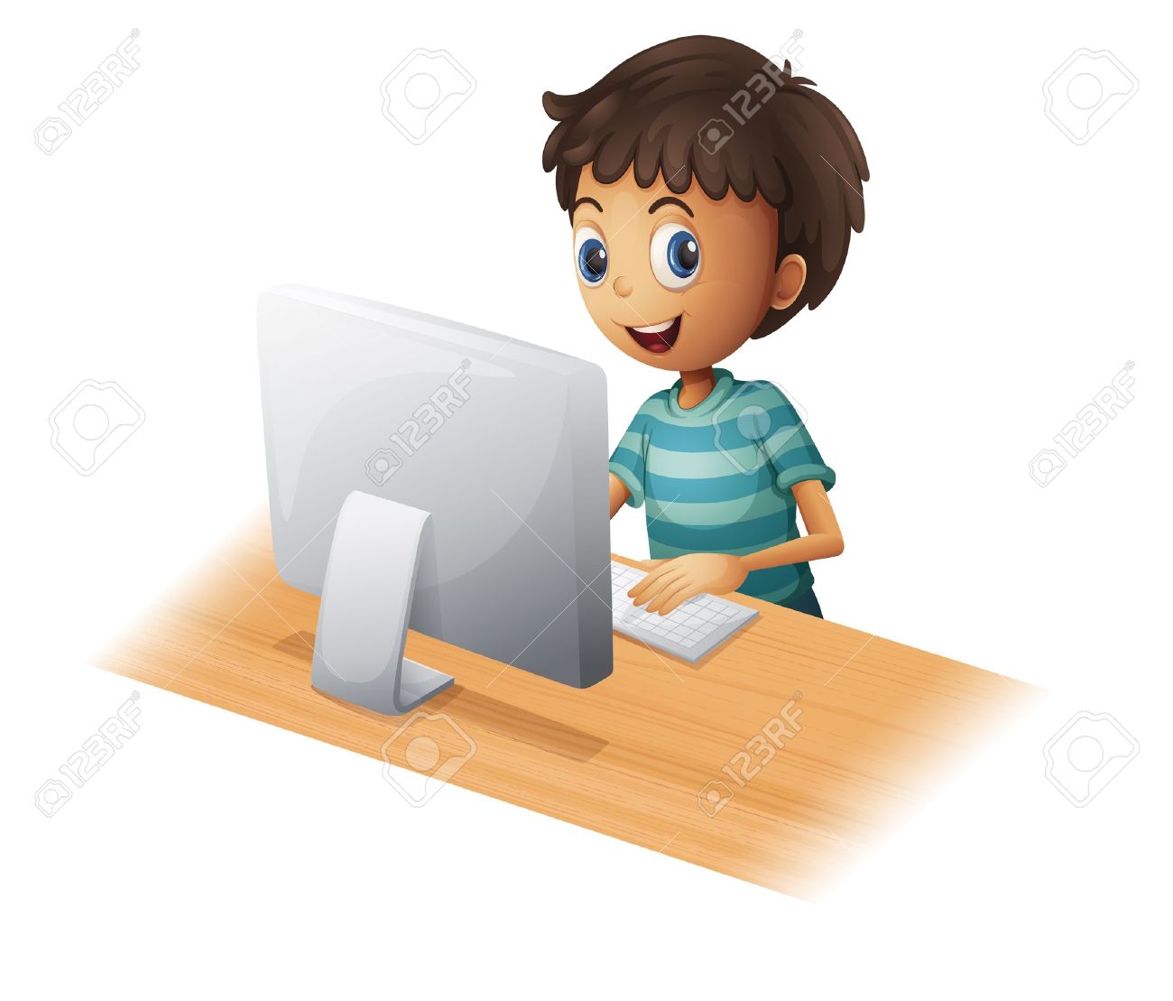 Illustration D Un Garcon De Jouer A L Ordinateur Sur Un Fond Blanc Clip Art Libres De Droits Vecteurs Et Illustration Image