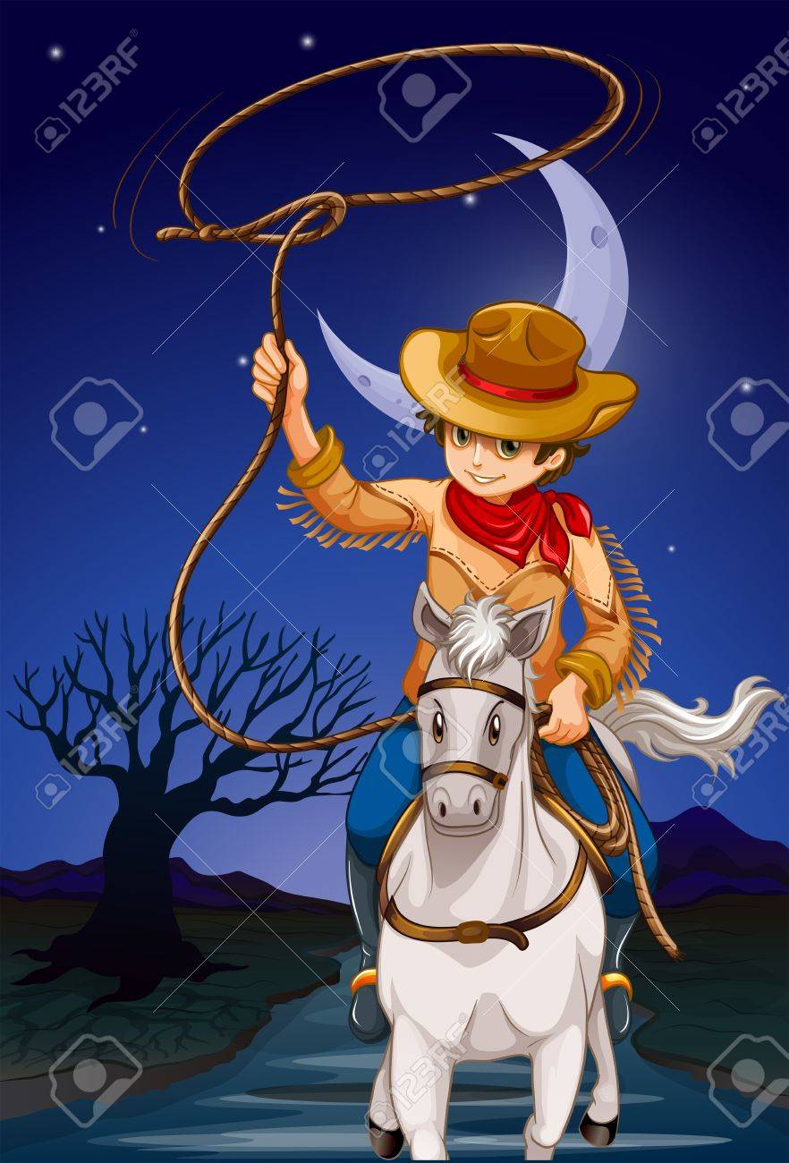 馬に乗ってロープを保持しているカウボーイのイラスト のイラスト素材 ベクタ Image