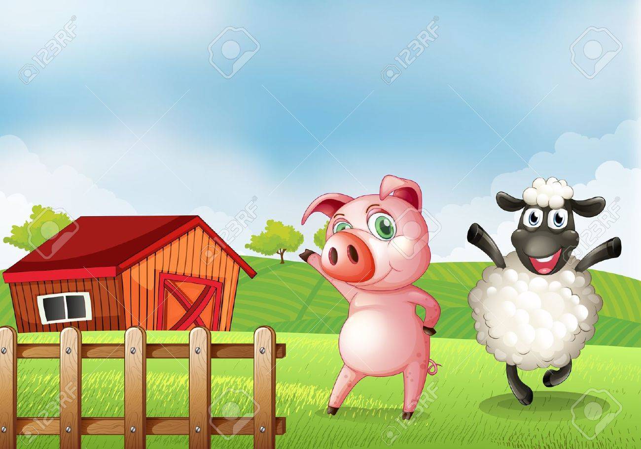 農場のイラストの愛らしい豚のイラスト素材・ベクター Image 206985889 Eainb 10x8フィート ピンク, image size:1300x912