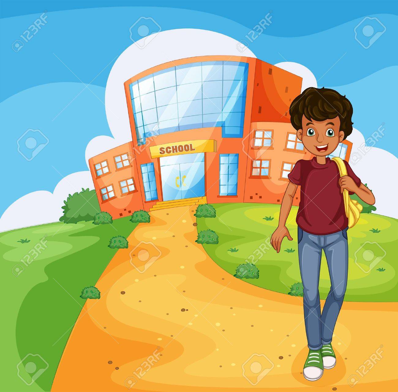 学校から家に帰る男のイラスト のイラスト素材 ベクタ Image