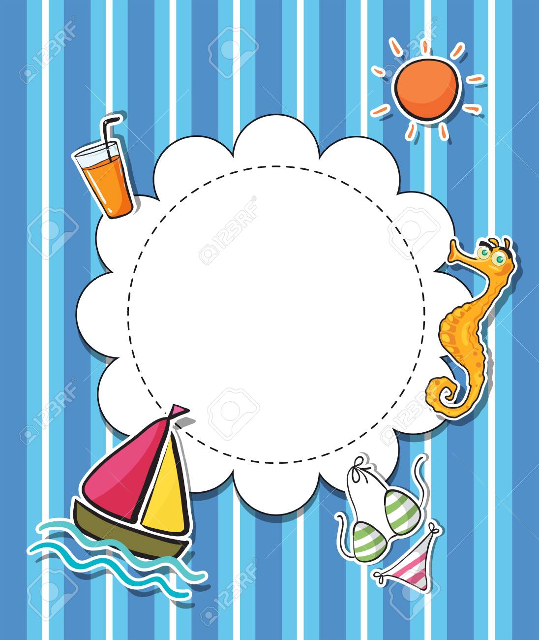 ビーチで見つけたもので丸みを帯びた空のテンプレートのイラストのイラスト素材 ベクタ Image 59