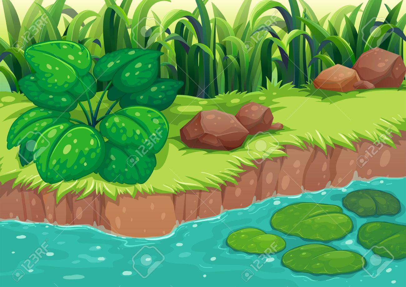 川沿いの緑の植物のイラスト のイラスト素材 ベクタ Image