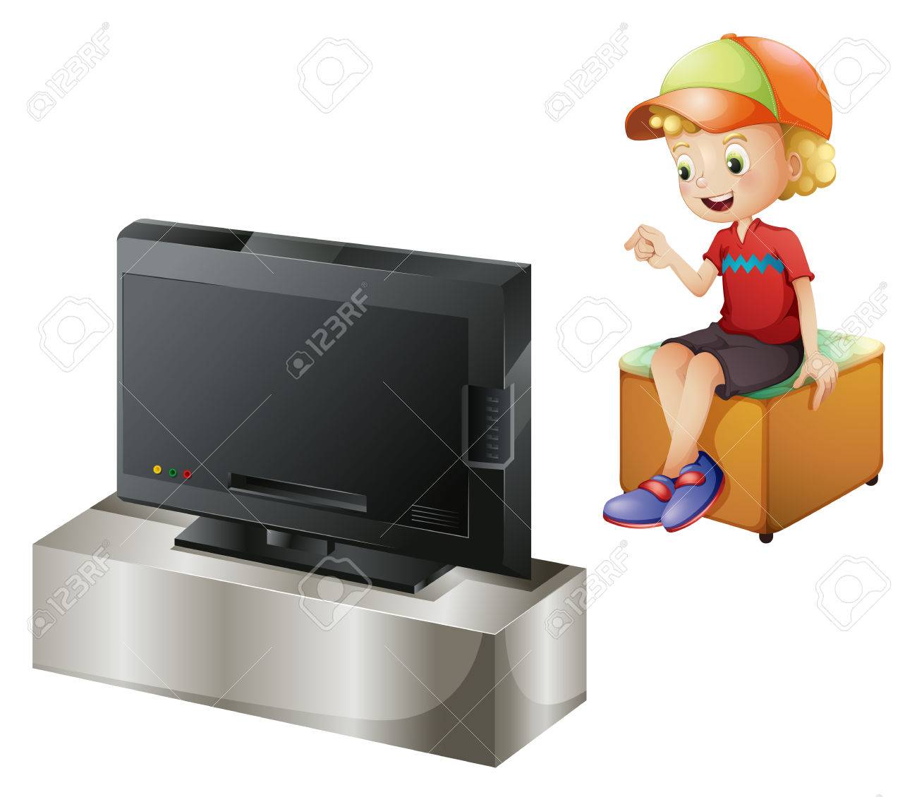 Illustration Of A Happy Kid Watching Tv On A White Background Royalty Free Cliparts Vectors And Stock Illustration Image