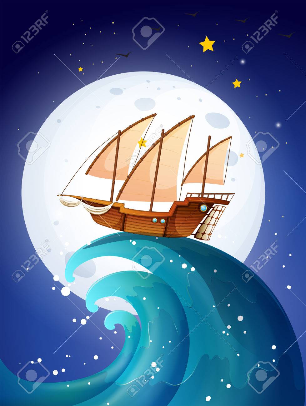 巨大な波の上の船のイラストのイラスト素材・ベクター Image 26852319