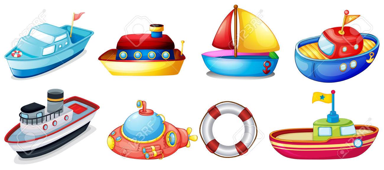 Ilustración De La Colección De Barcos De Juguete Sobre Un Fondo Blanco Ilustraciones Vectoriales, Clip Art Vectorizado Libre De Derechos. Image 27136811.