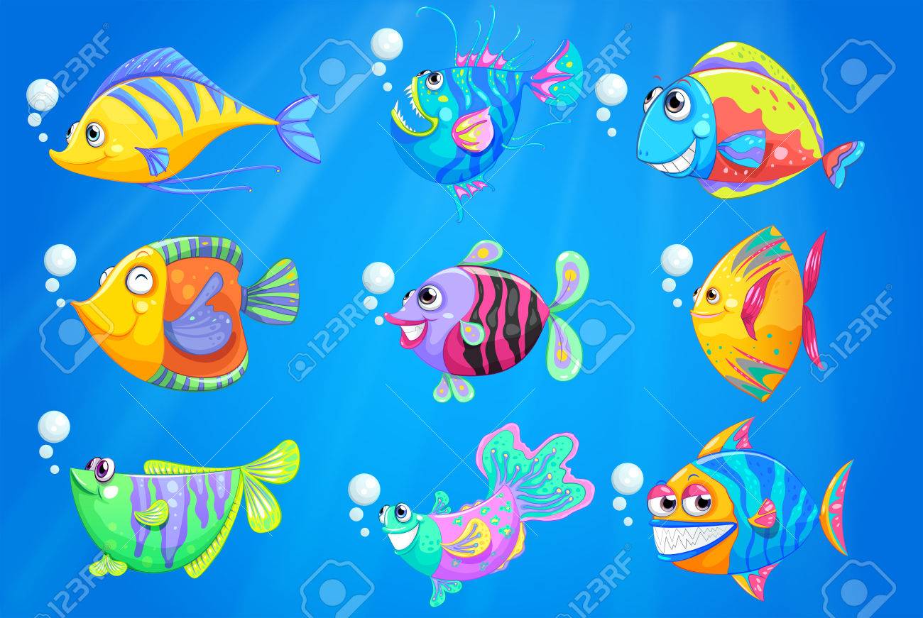 深い海の下で 9 つのカラフルな魚のイラスト のイラスト素材 ベクタ Image 深い海の下で 9 つのカラフルな魚のイラスト のイラスト素材 ベクタ Image