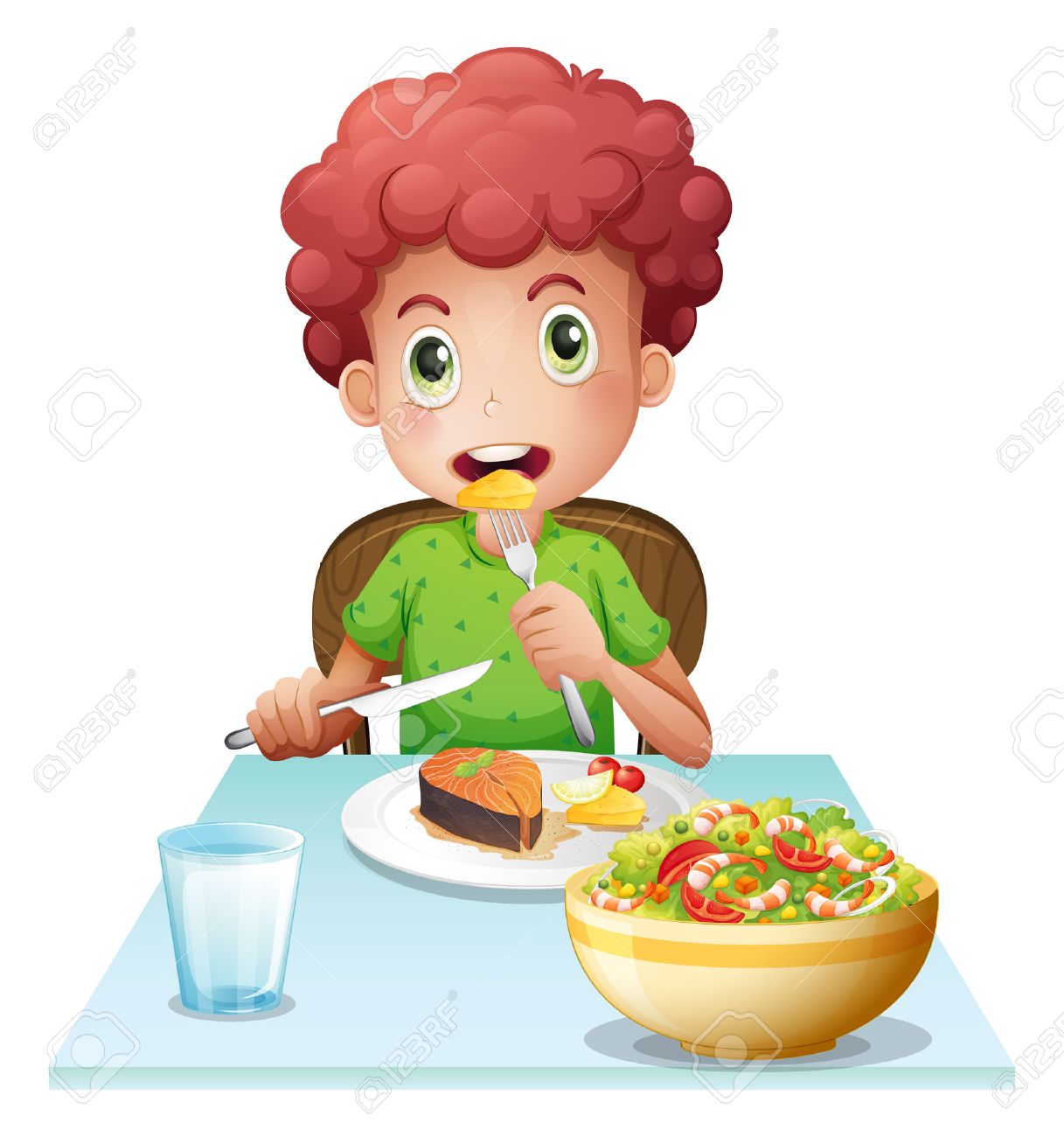 Ilustracion De Un Nino De Comer En Un Fondo Blanco Ilustraciones Vectoriales Clip Art Vectorizado Libre De Derechos Image 27909040