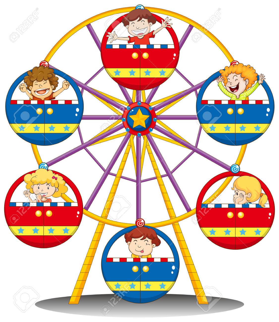 白い背景の上 観覧車に乗って幸せな子供たちのイラスト のイラスト素材 ベクタ Image 09