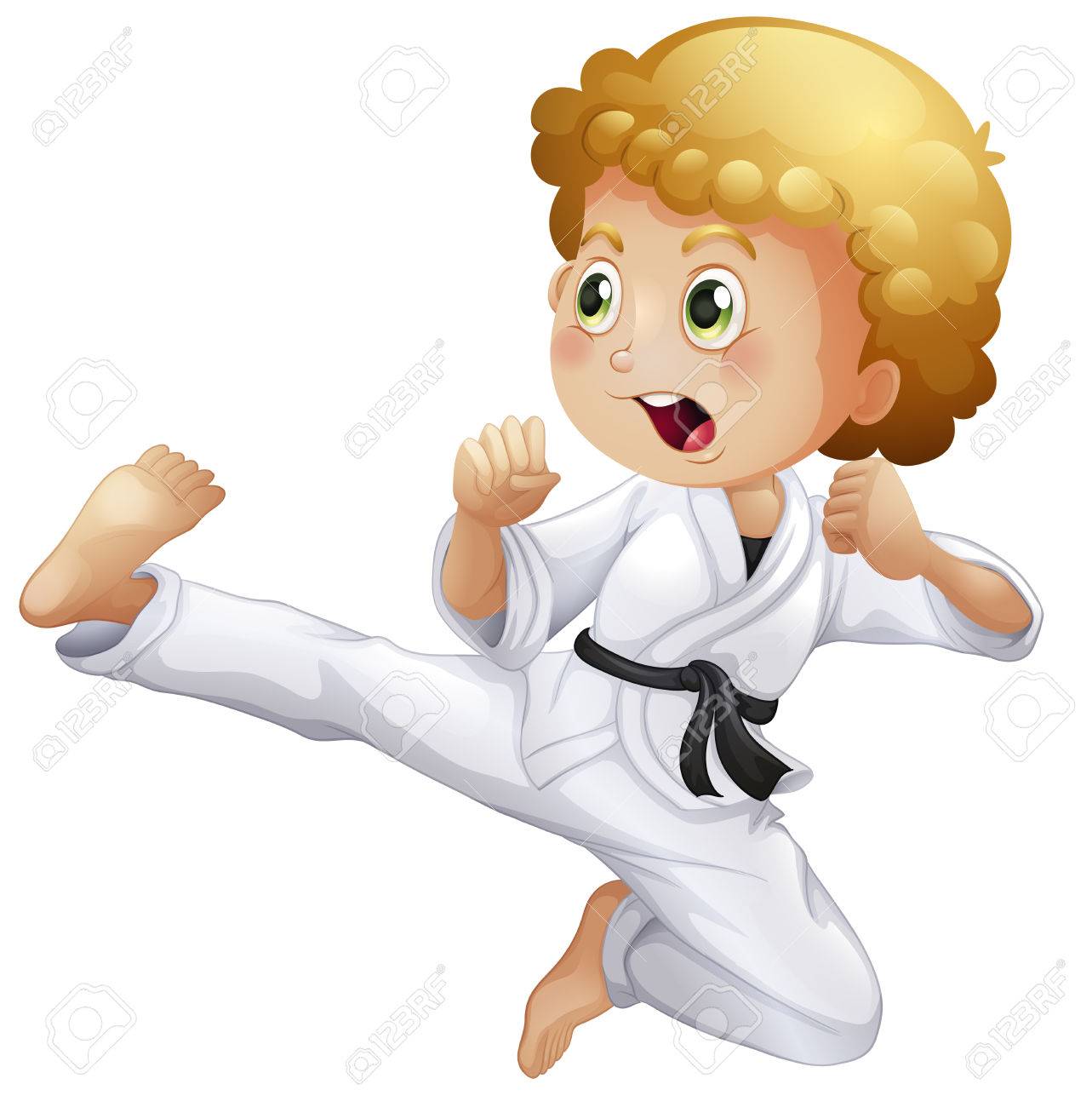 白い背景に空手をやって かわいい男の子のイラスト のイラスト素材 ベクタ Image