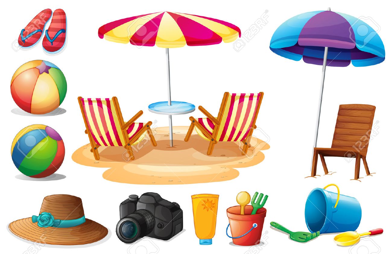 浜の夏の間に白い背景の上で見つけたもののイラストのイラスト素材 ベクタ Image