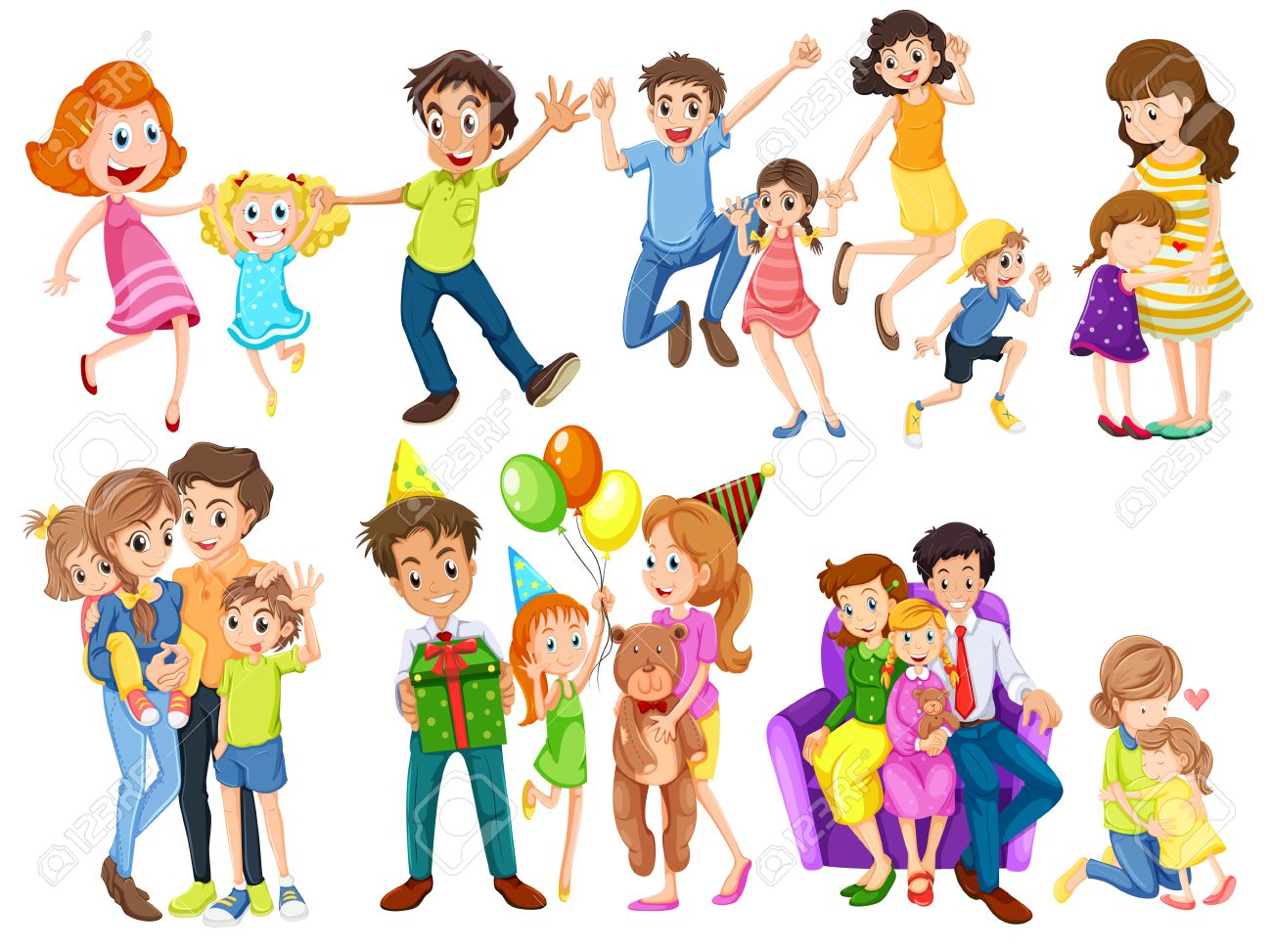 図は 白い背景での幸せそうな家族のイラスト素材 ベクタ Image