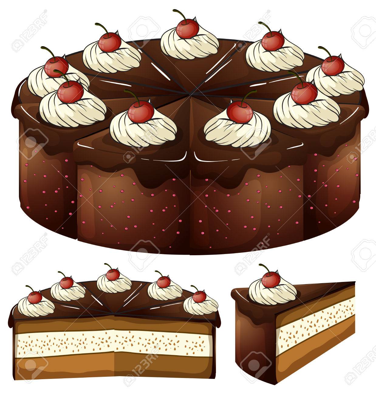 図は 白い背景においしそうなチョコレート ケーキの のイラスト素材 ベクタ Image