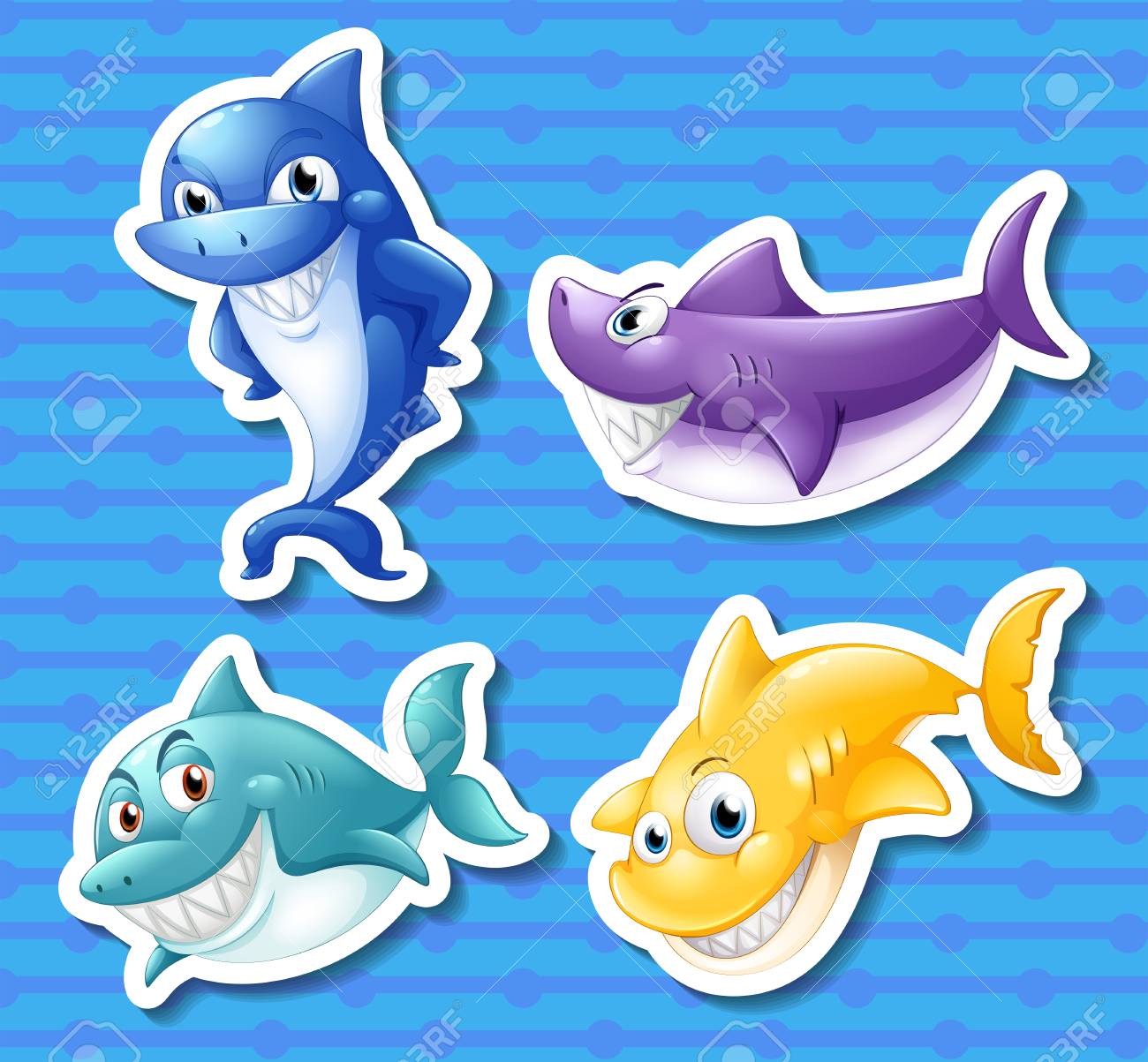 illustration of different color sharks royalty free cliparts