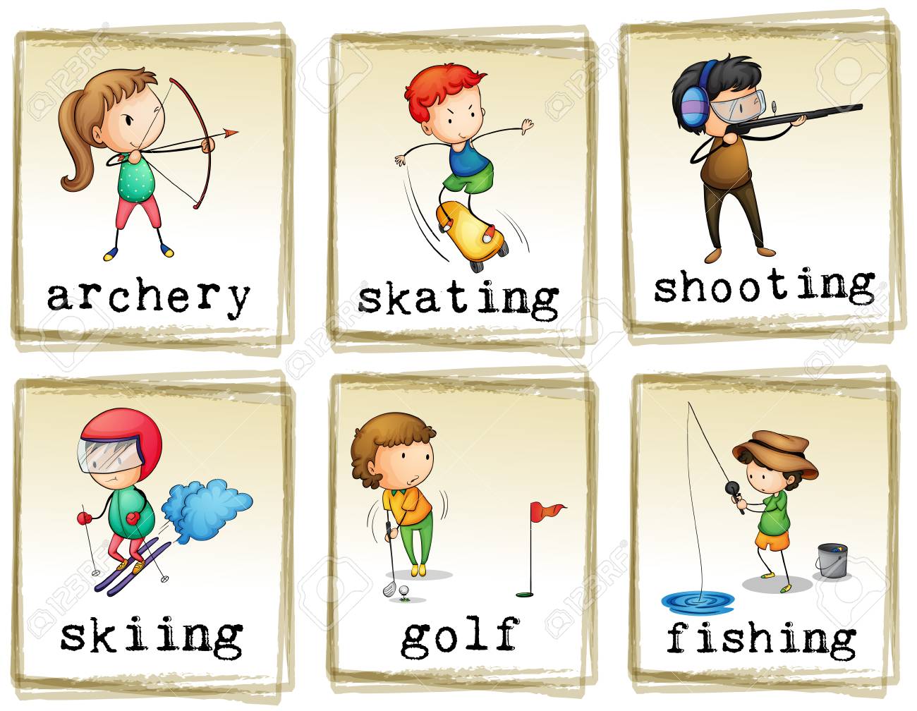 スポーツをする多くの子供たちのイラストのイラスト素材 ベクタ Image