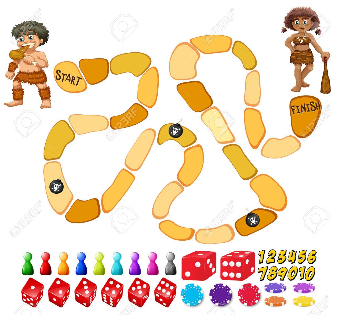 Illustration Of A Boardgame Template With Cavemen Stock Vector Illustration Of A Boardgame Template With Cavemen Stock Vector