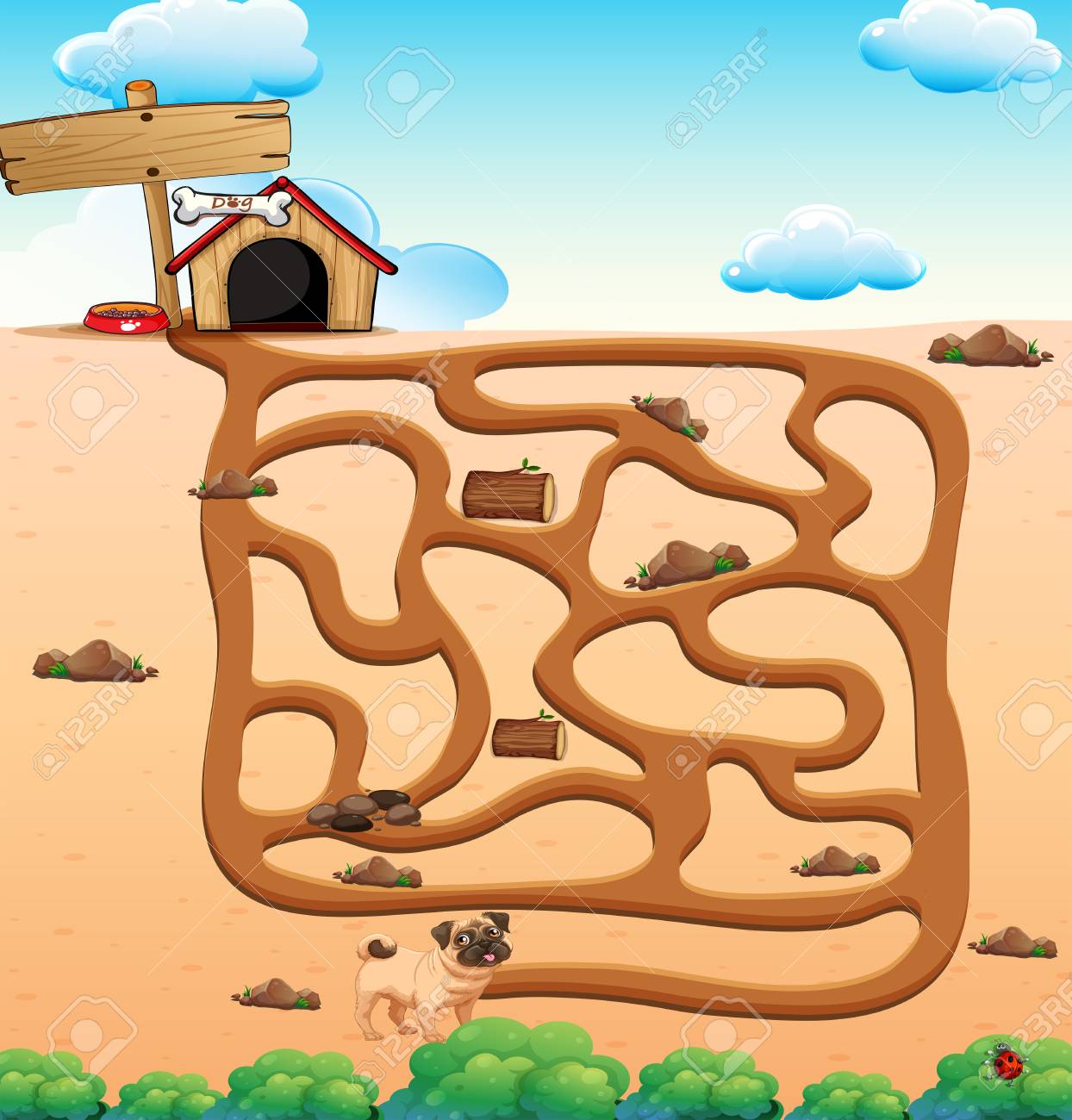 パズル ゲーム犬と家のイラストのイラスト素材 ベクタ Image