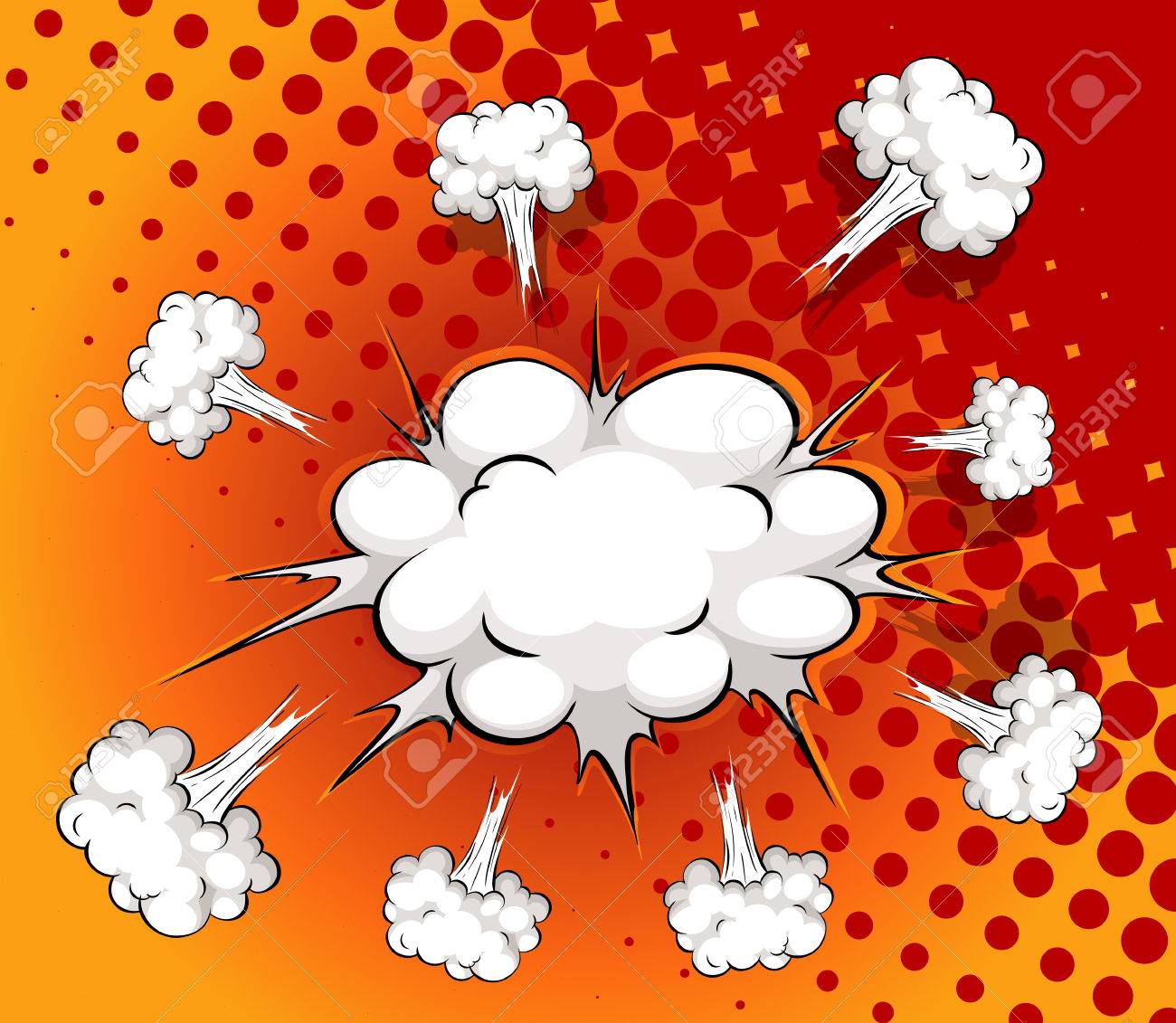 comic cloud explosion with red and orange theme royalty free