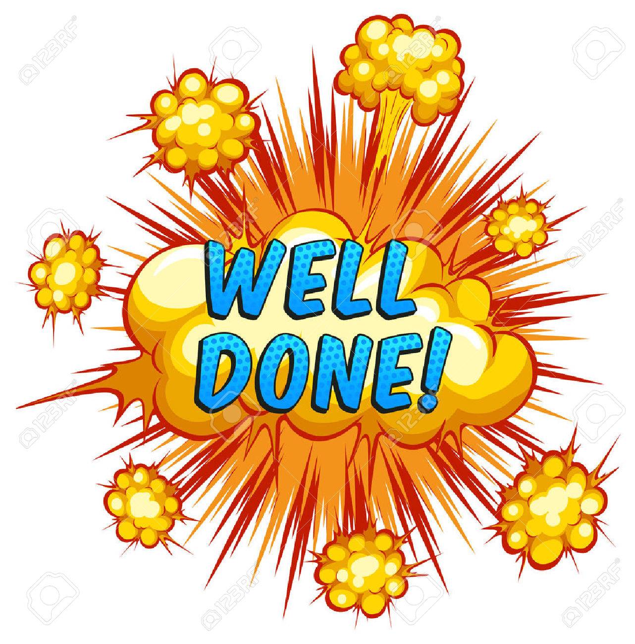 Word 'well done' with cloud explosion background - 37631818