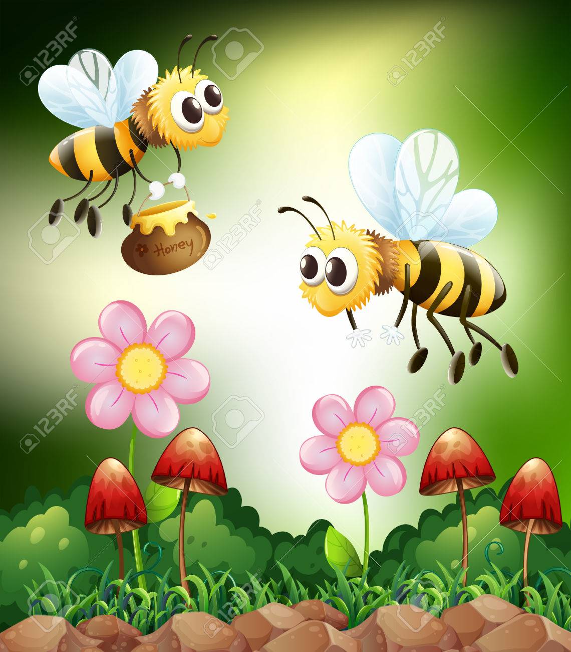 2 つの蜂が花から蜜を集める のイラスト素材 ベクタ Image 2 つの蜂が花から蜜を集める のイラスト素材 ベクタ Image