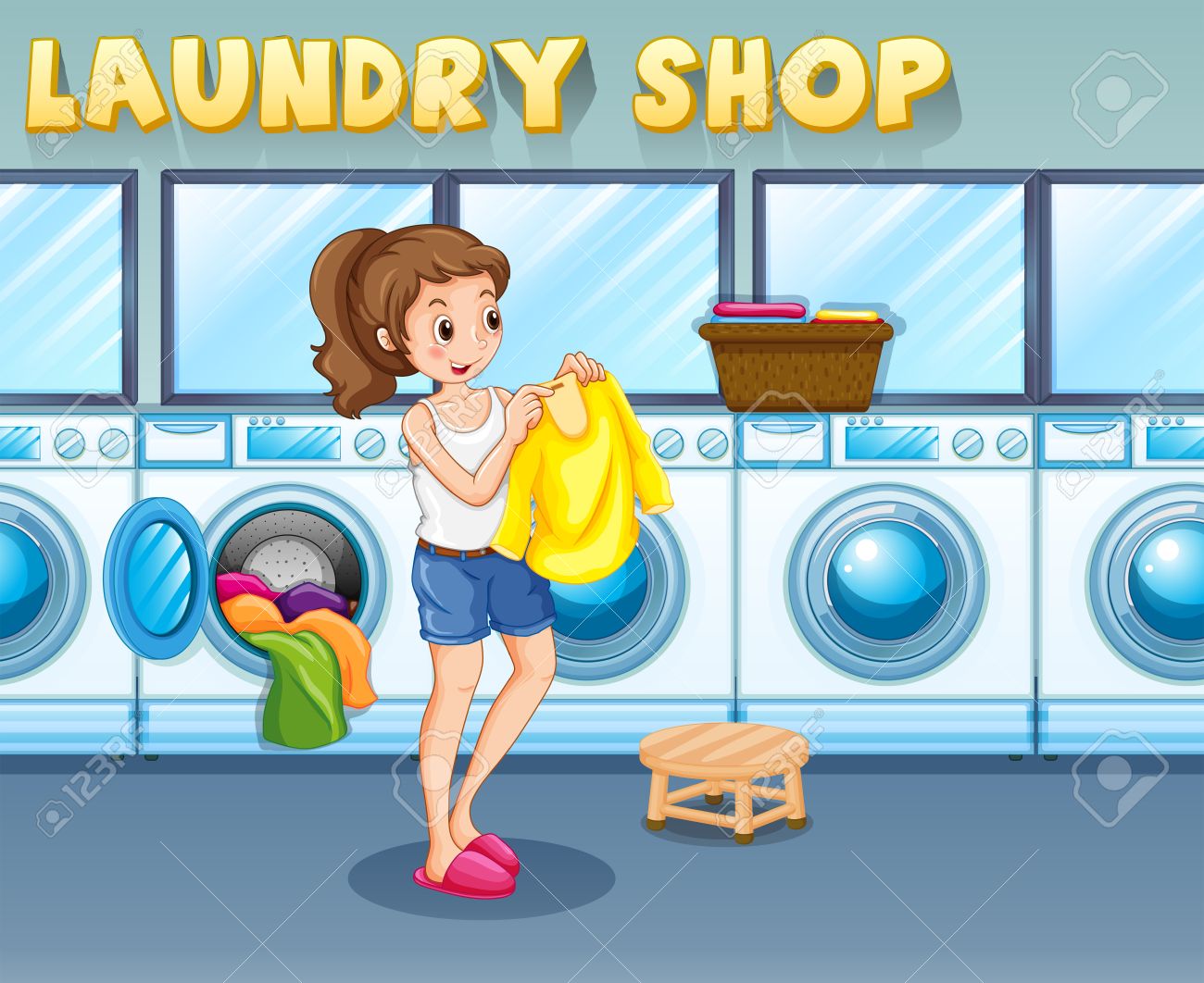 洗濯をする洗濯屋の女の子のイラスト素材 ベクタ Image 洗濯をする洗濯屋の女の子のイラスト素材 ベクタ Image