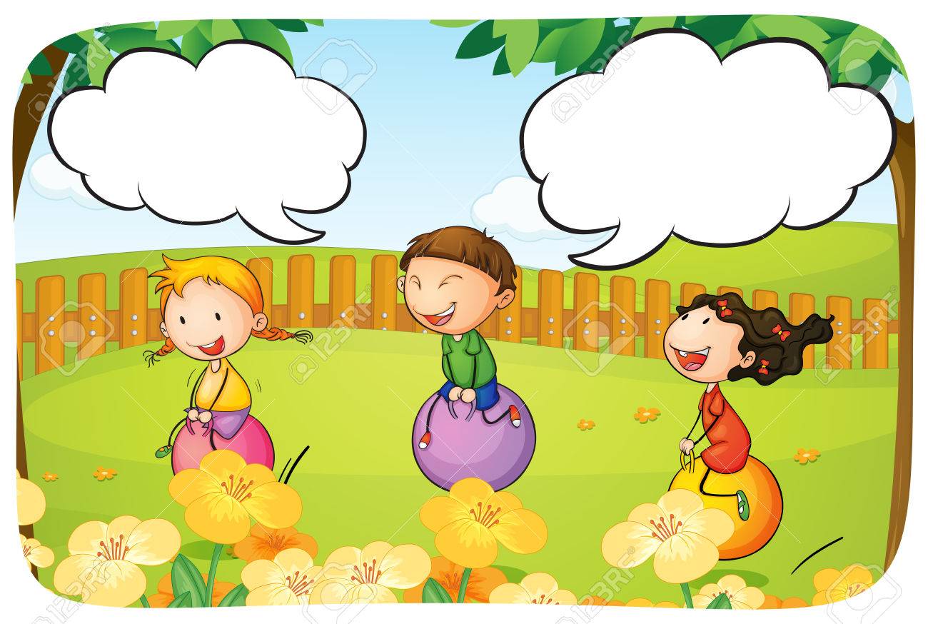 子供たちが庭でボール遊びのイラスト素材 ベクタ Image