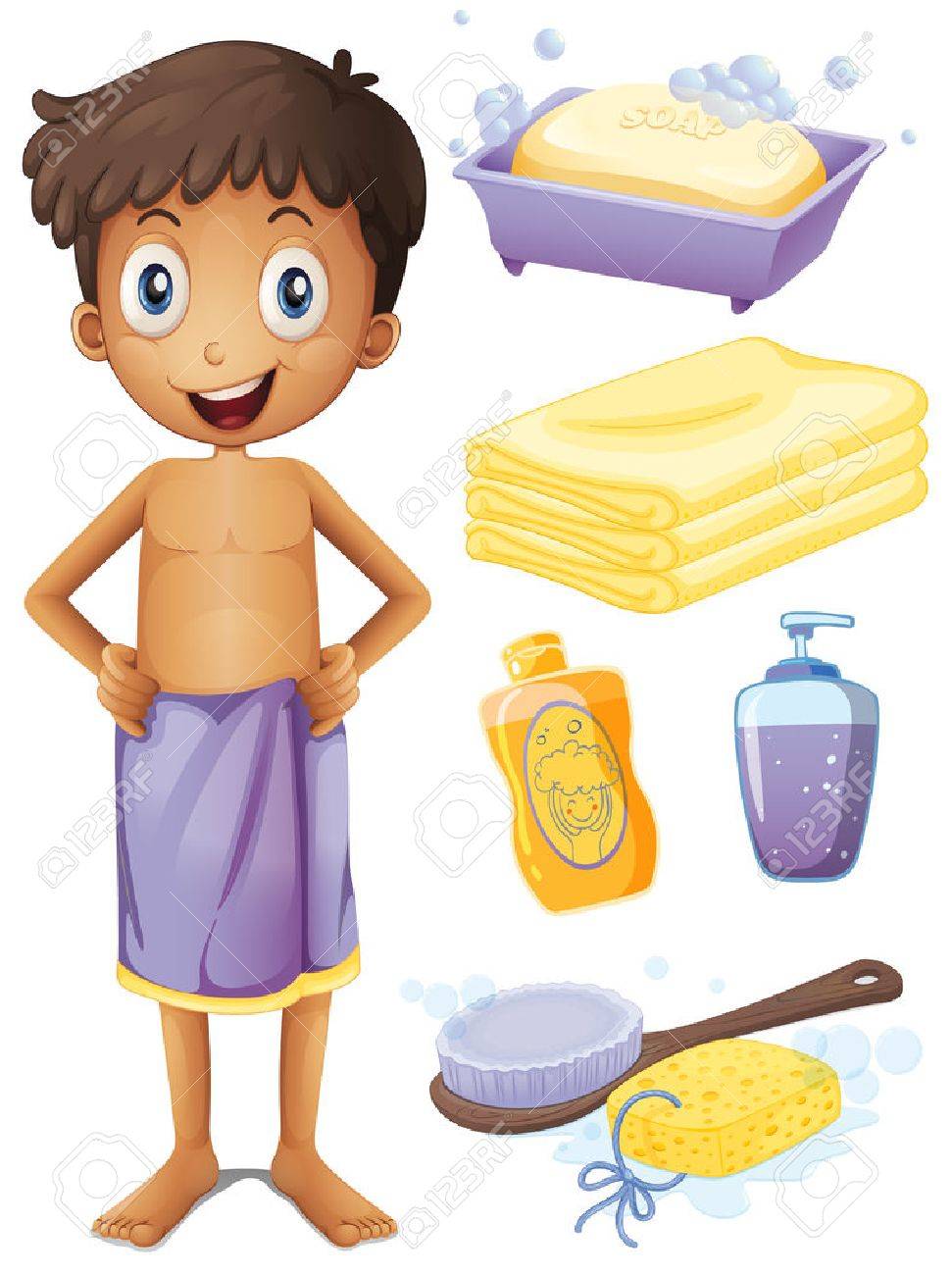 タオル 浴室の設定イラストの男のイラスト素材 ベクタ Image