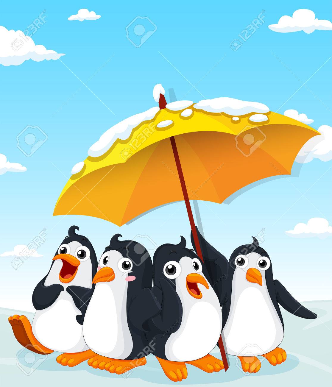 Pingüinos Que Se Colocan Bajo El Paraguas De La Ilustración Ilustraciones Vectoriales, Clip Art Libre De Image 50162335.