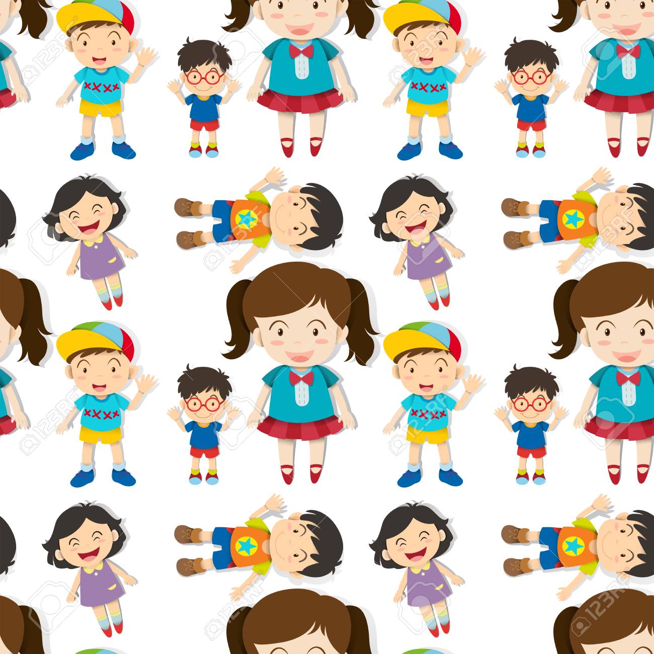 シームレスなかわいい男の子と女の子のイラストのイラスト素材 ベクタ Image