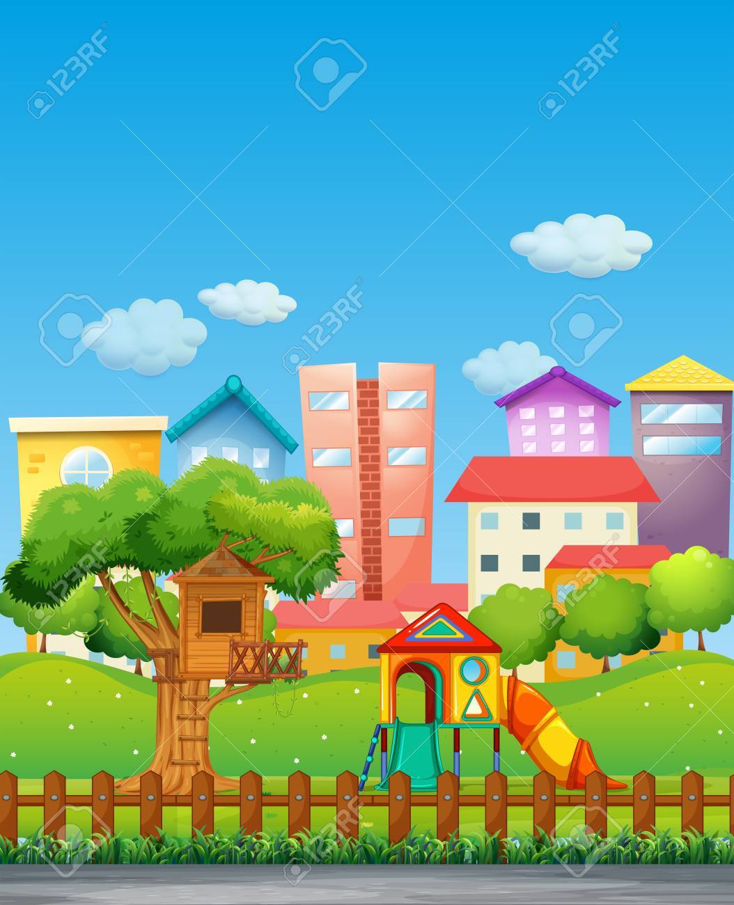 近所の図に遊び場がある公園のイラスト素材 ベクタ Image