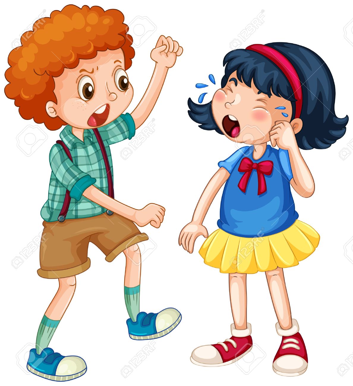 小さな女の子のイラストをからかう少年のイラスト素材 ベクタ Image 小さな女の子のイラストをからかう少年のイラスト素材 ベクタ Image