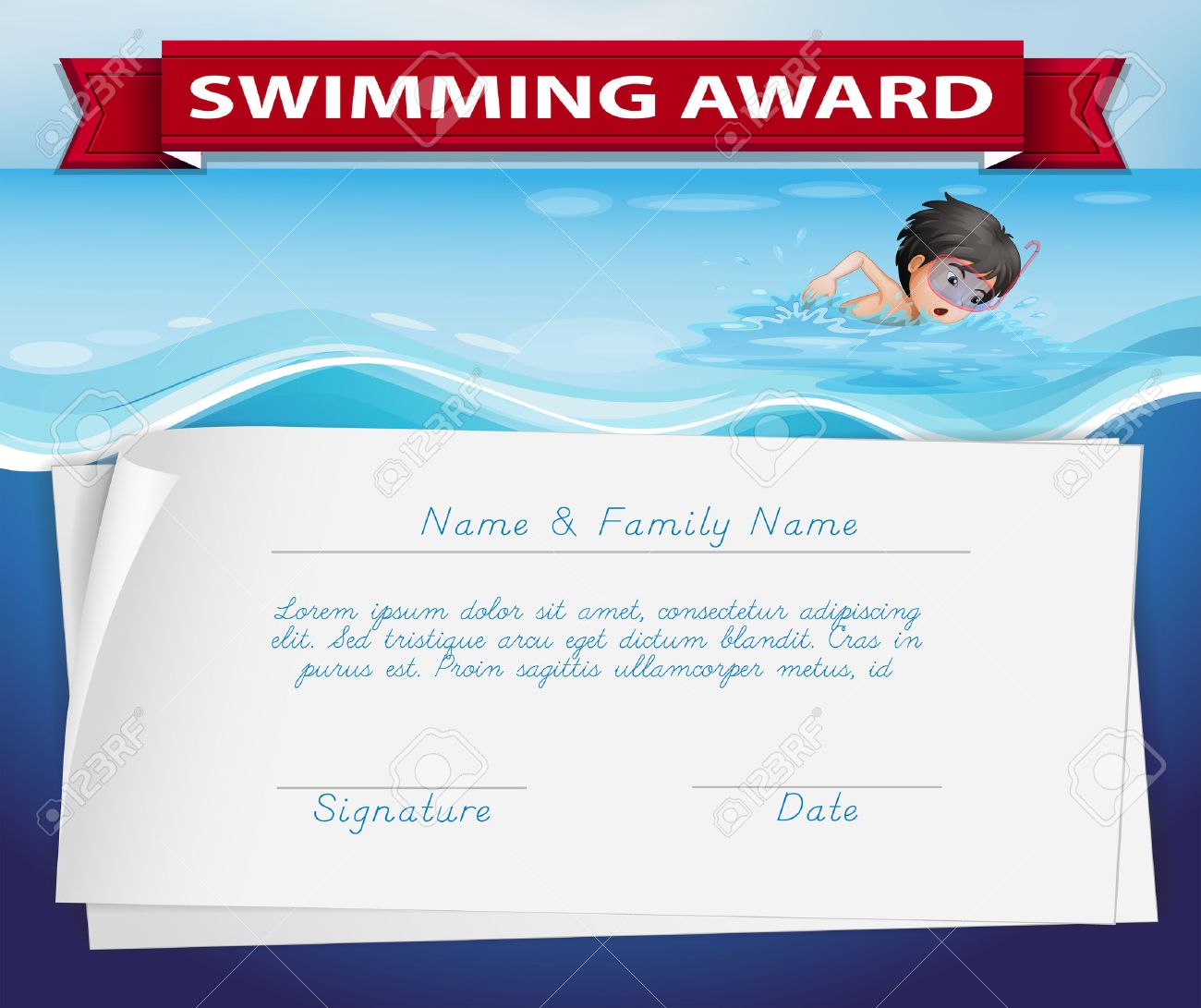 Template Of Certificate For Swimming Award Illustration Royalty For Swimming Award Certificate Template