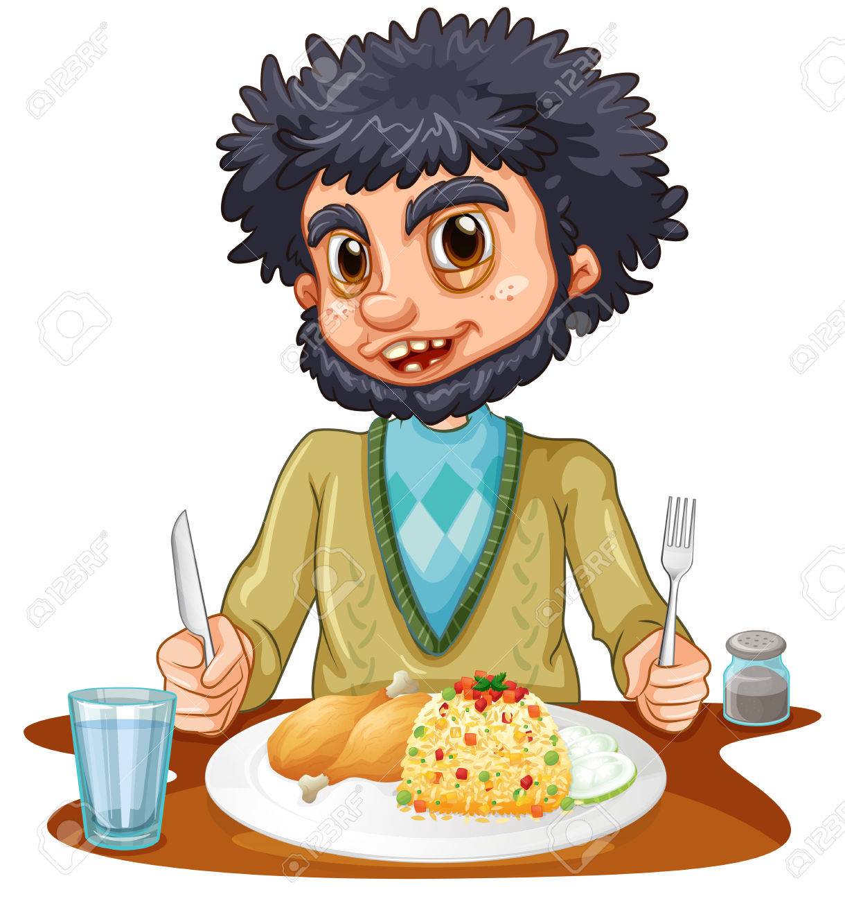 表の図に食事を食べている男のイラスト素材 ベクタ Image