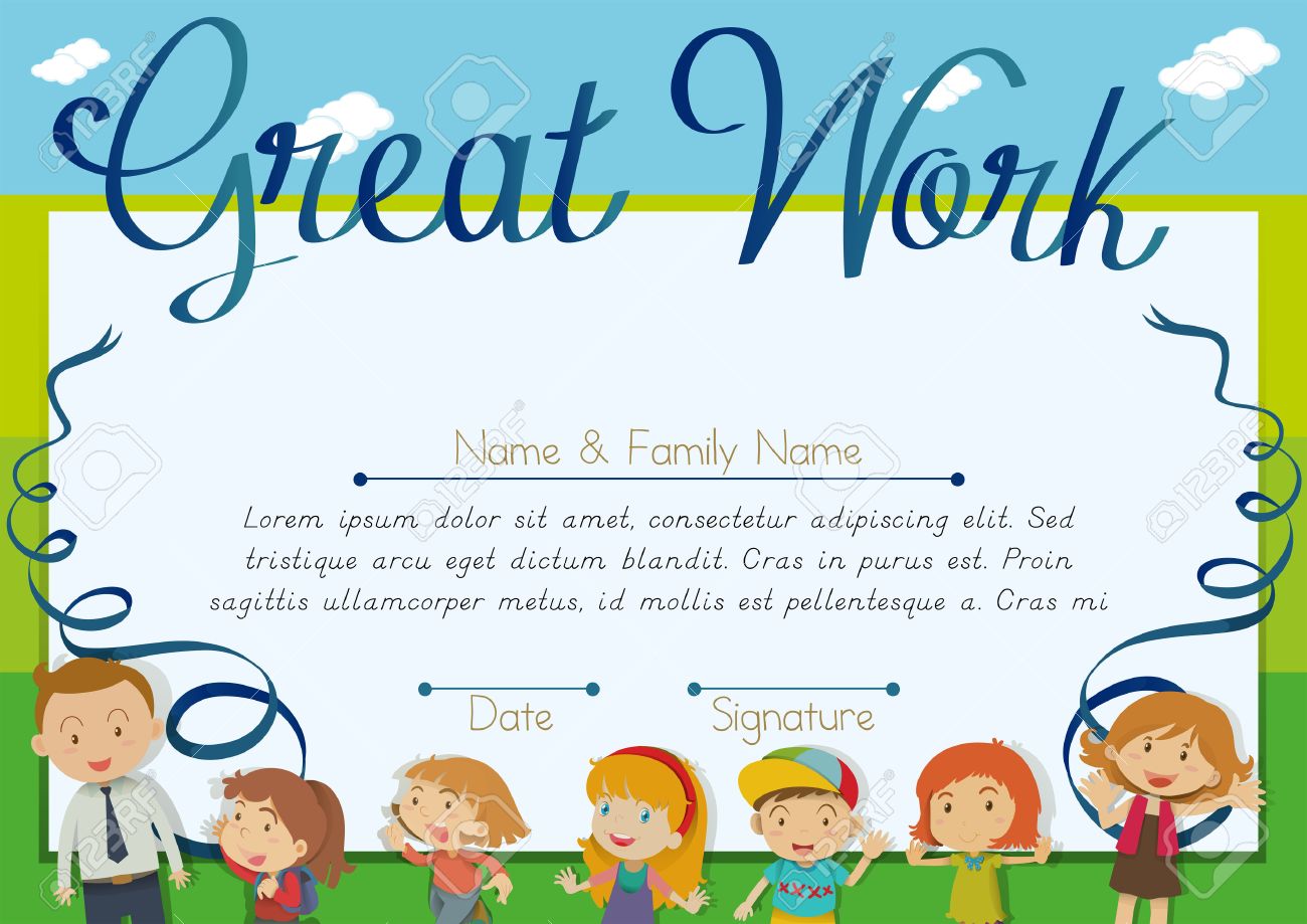 certificate design with children and teacher background illustration stock vector 51864161