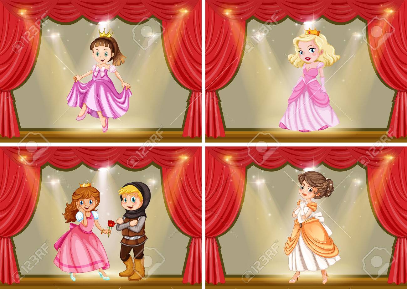 Princesa Y Caballero En La Ilustración Obra De Teatro Ilustraciones Vectoriales Clip Art Vectorizado Libre De Derechos Image 52505376