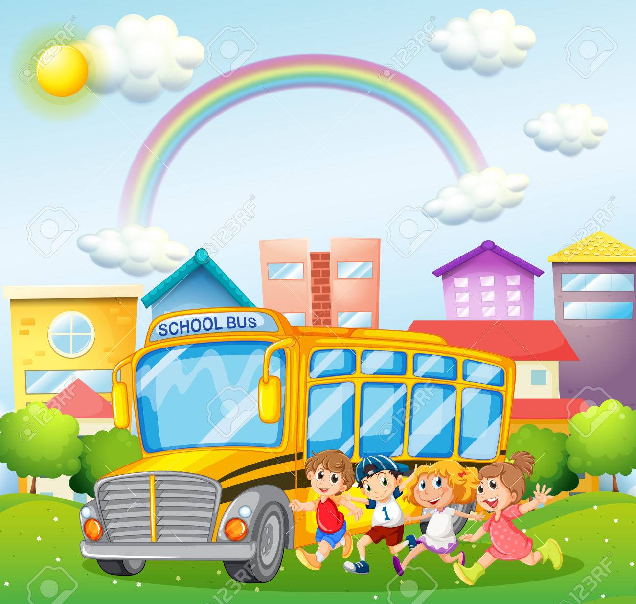 子供と公園イラストの学校のバスのイラスト素材 ベクタ Image 53484727