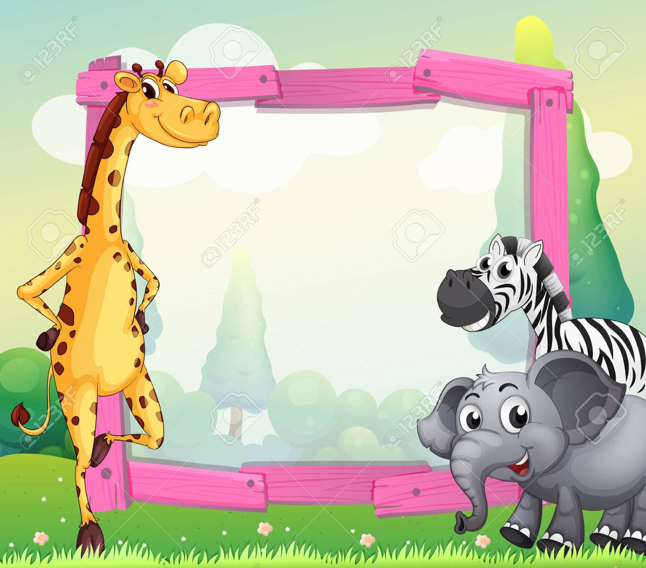 border design with wild animals illustration stock vector 53485121