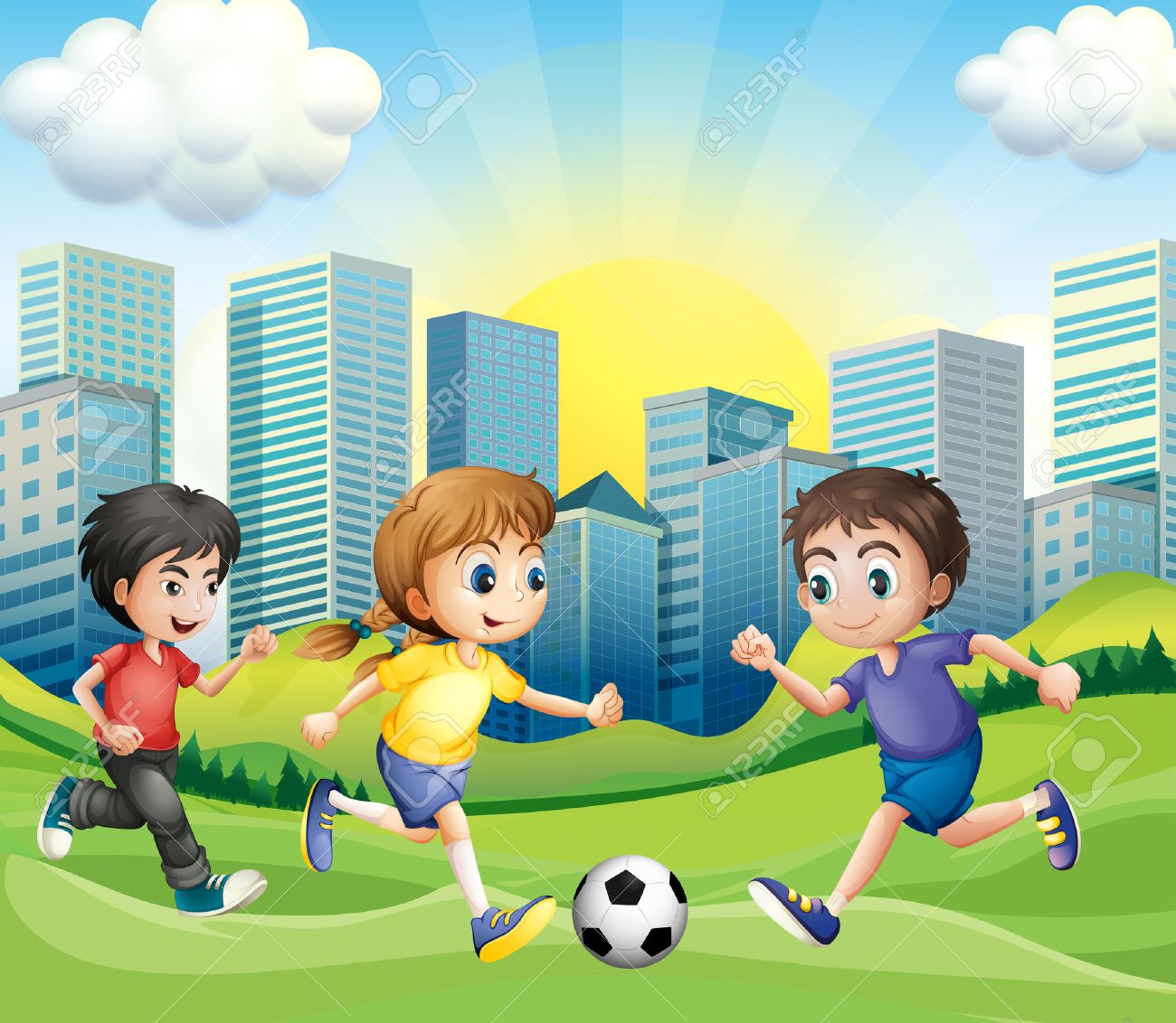 公園の図にサッカーを遊んでいる子供たち のイラスト素材 ベクタ Image 公園の図にサッカーを遊んでいる子供たち のイラスト素材 ベクタ Image