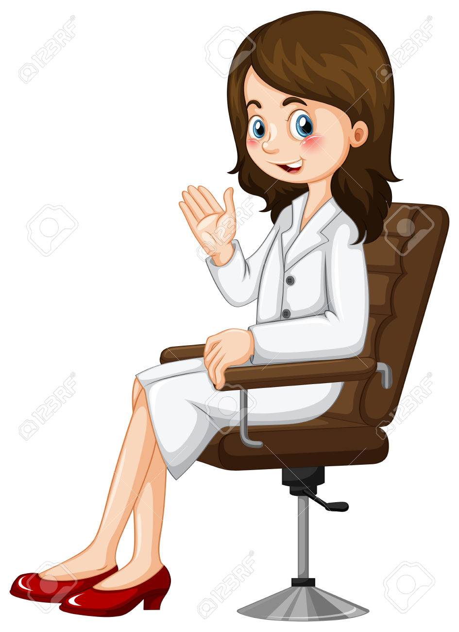 椅子のイラストの上に座っての科学者 のイラスト素材 ベクタ Image