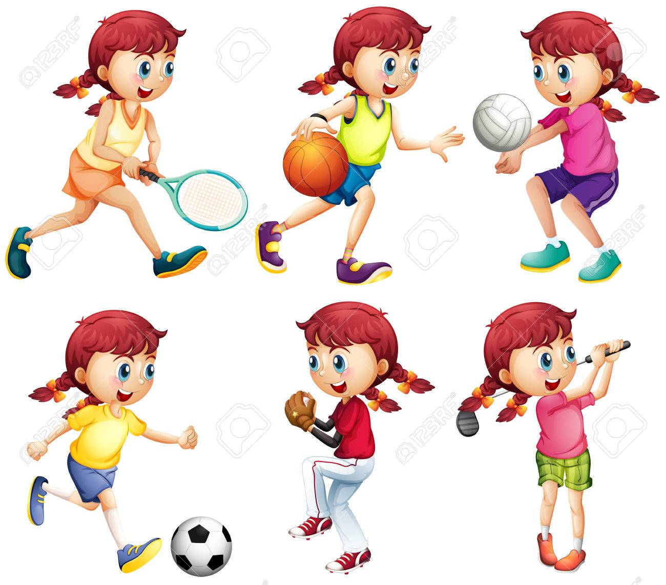 Madchen Machen Verschiedene Arten Von Sport Illustration Lizenzfrei Nutzbare Vektorgrafiken Clip Arts Illustrationen Image