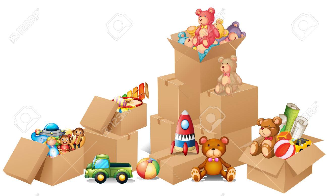 Boxes Full Of Toys And Bears Illustration Royalty Free Cliparts Vectors And Stock Illustration Image
