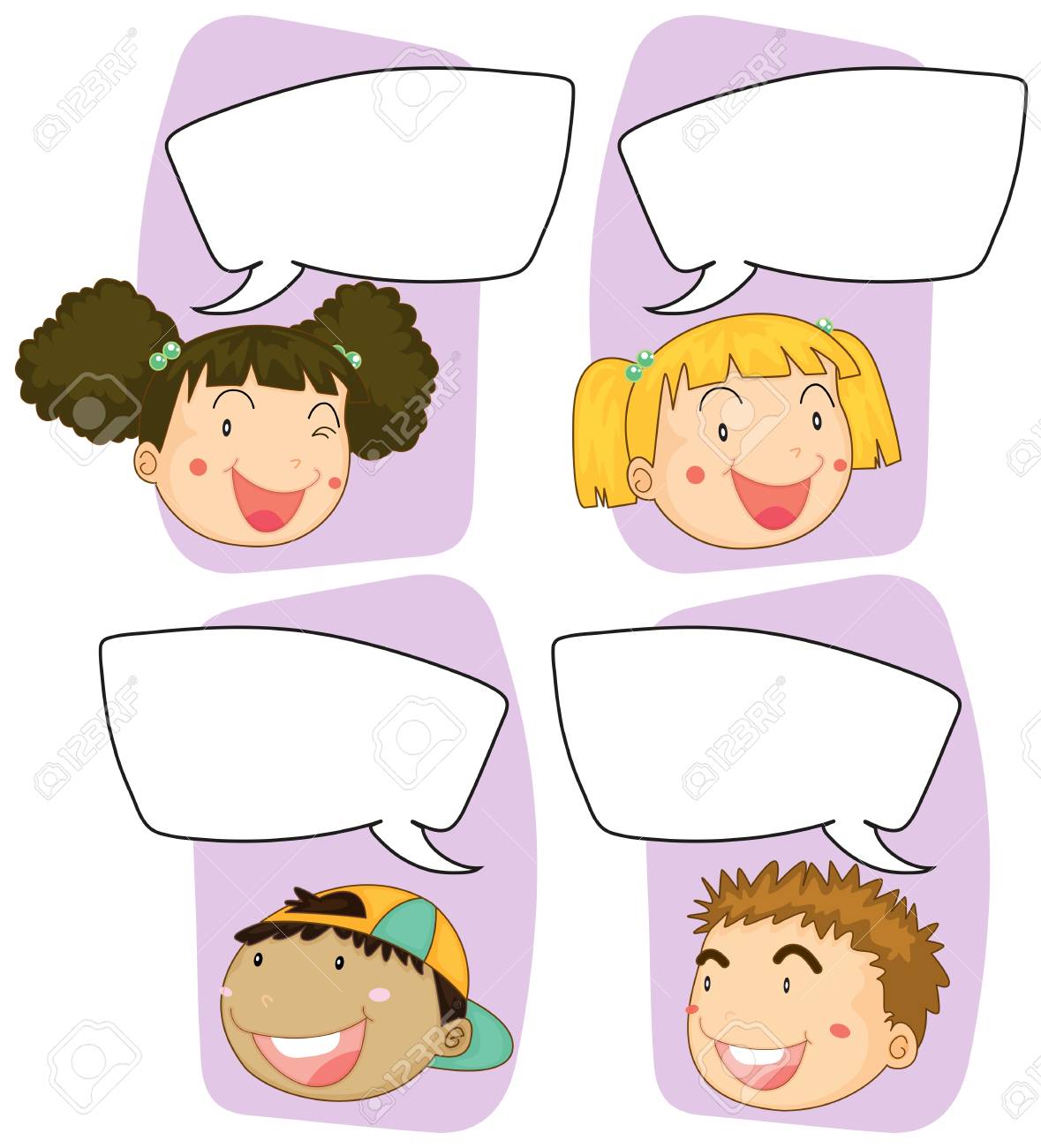 boys and girls with speech bubble templates illustration royalty