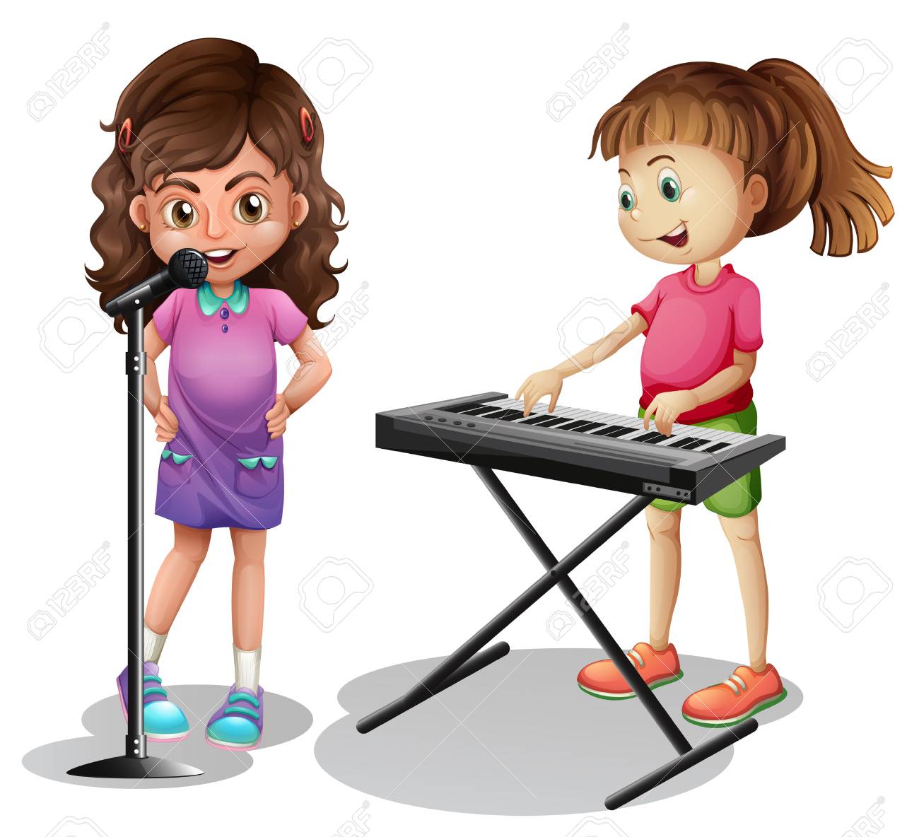 Girl Singing And Girl Playing Electronic Piano Illustration Royalty Free Cliparts Vectors And Stock Illustration Image