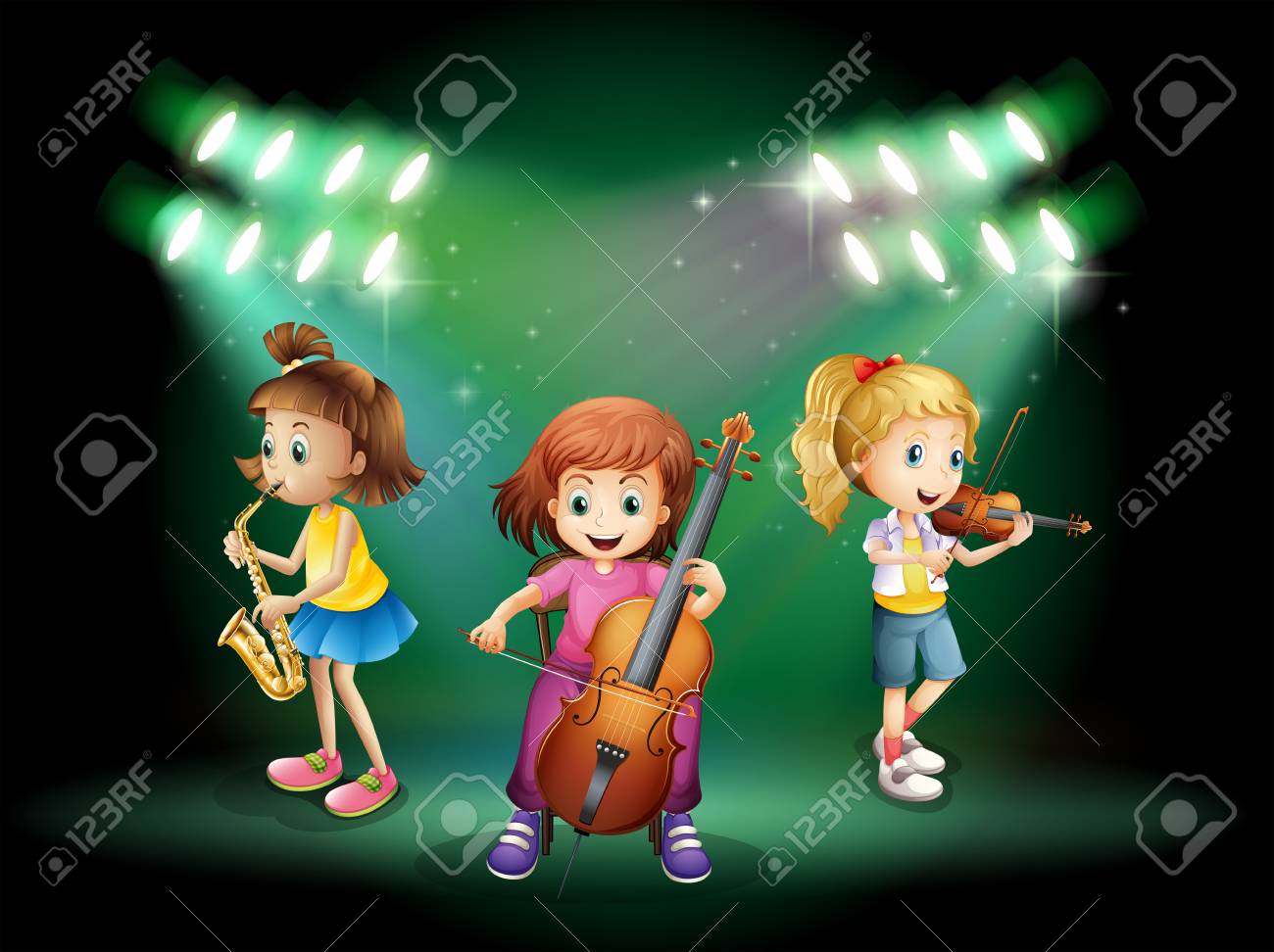3 人の女の子がステージ イラストに楽器を演奏 のイラスト素材 ベクタ Image 3 人の女の子がステージ イラストに楽器を演奏 のイラスト素材 ベクタ Image