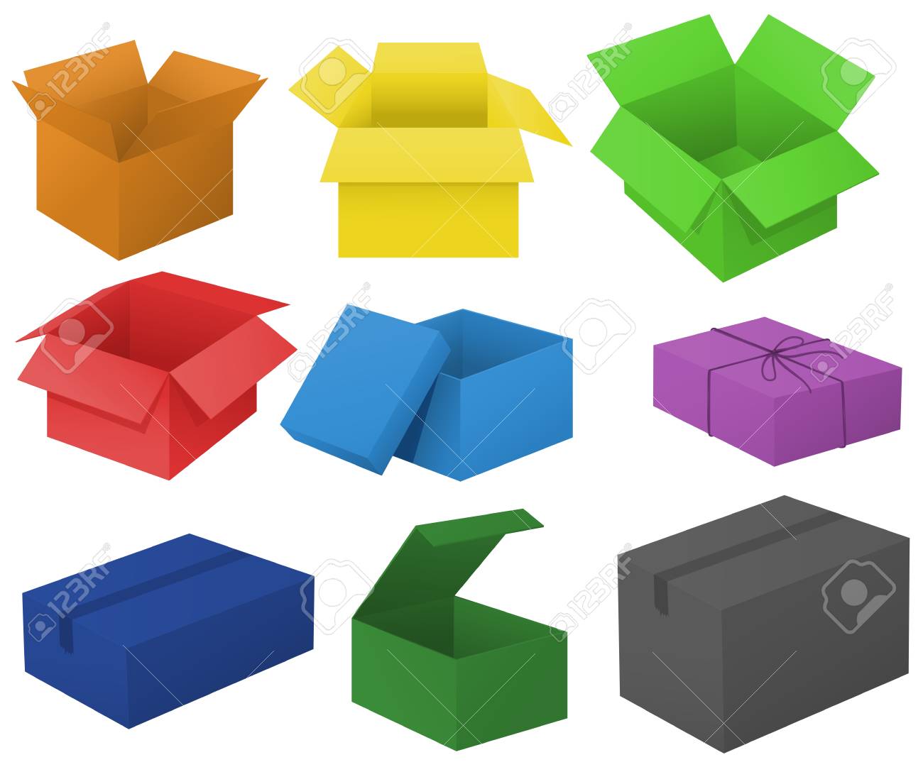 cardboard boxes in different colors illustration royalty free boxes colors